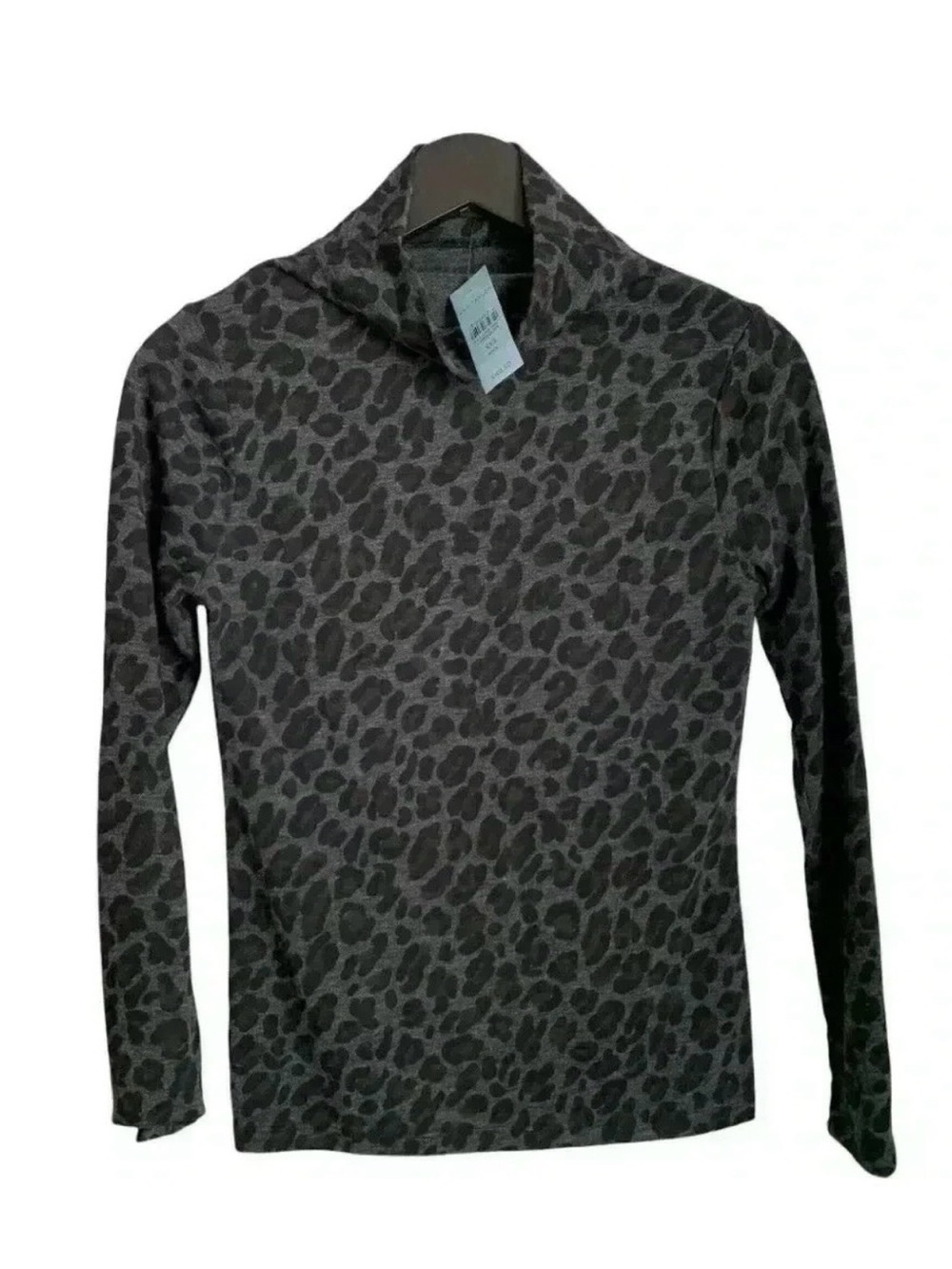 ANN TAYLOR Gray Leopard Print Mock Neck Long Sleeve Top XXS NWT